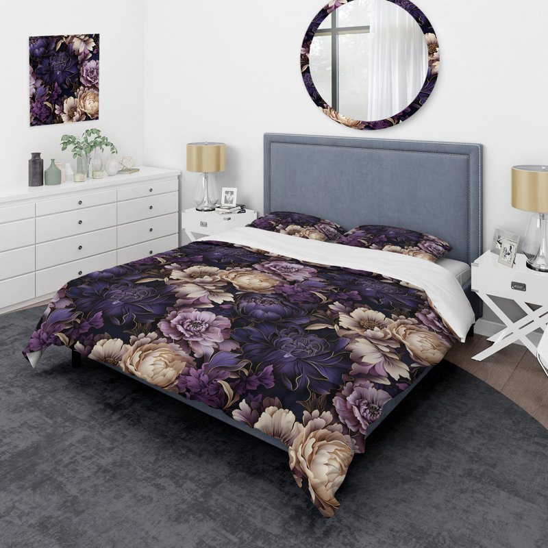 Ensemble de housse de couette Shadowed Blossoms Moody, Housse de couette pour grand lit et 2 taies décor