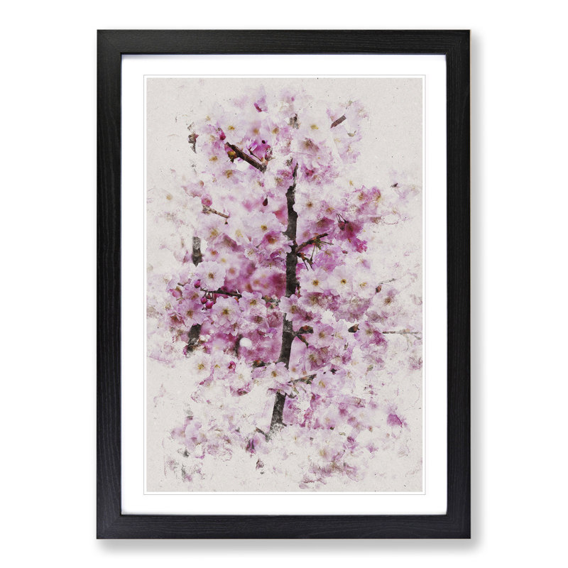 Pink Cherry Blossom Flowers Vol.2 - Picture Frame Graphic Art, 36cm H x 27cm W x 2cm D, Black Framed