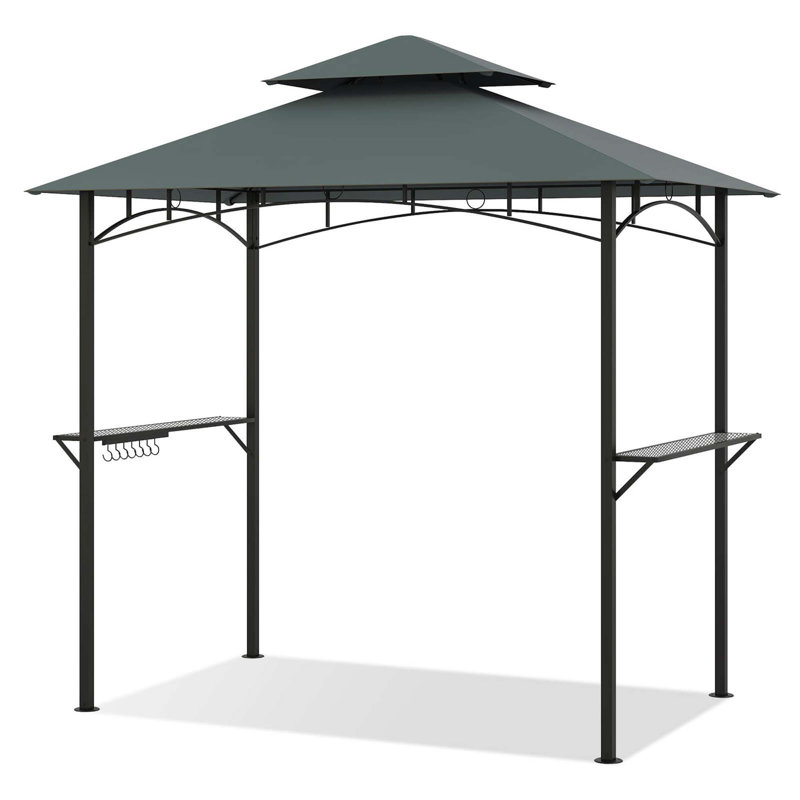 8' X 5' Grill Gazebo With 2 Shelves 7 Hooks Metal Frame Soft Top, Gray