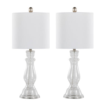 Bishop 24'' Contemporary Seeded Glass Table Lamp Set of 2 with White Linen Shade and Brushed Nickel Finish