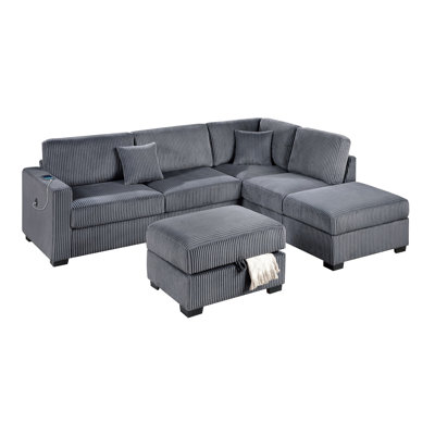 Contemporary Dark Gray Wide - Welt Corduroy Sectional With Reversible Chaise, Storage And Included Cushions For Relaxation 3 Piece Throw Pillows Relaxing In Stylish Homes