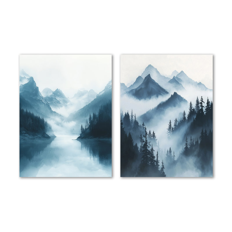 «Winter Misty Peaks in the Morning I», ensemble de 2 grandes décorations murales en métal, 32" H x 48" W