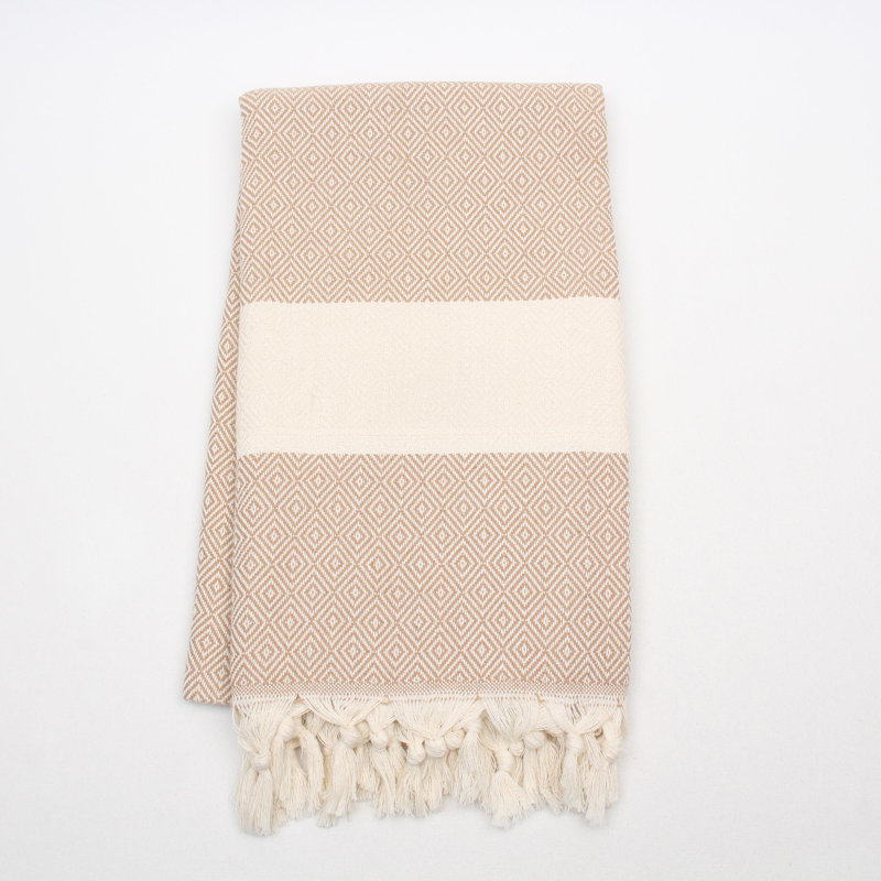 Serviettes en coton turc à motif de losanges - peshtemal et peshkir, séchage rapide et douceur, Brun laiteux