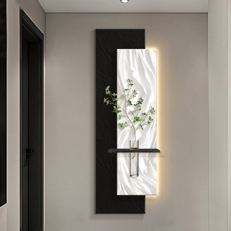 Art mural noir et blanc rectangulaire en grès, H 47,24 po x l 15,75 po, Noir / blanc