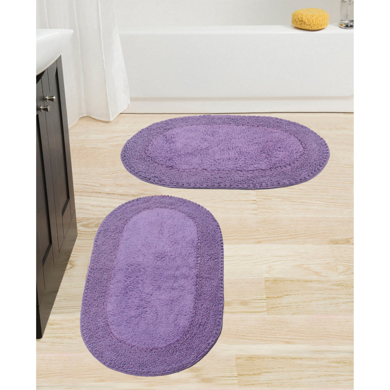 Xie Double Ruffle Oval 100% Cotton piece Bath Rug Set, Purple