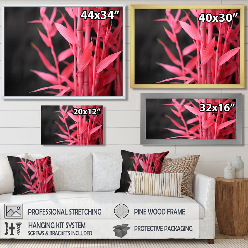 Décoration de jardin en bambou rose et noir I, H 12 po x l 20 po x P 1 po, Cadre flottant doré