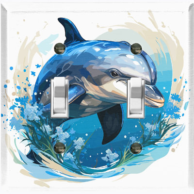 Metal Light Switch Plate Outlet Cover (Blue Dolphin Ocean Splash - Double Toggle)