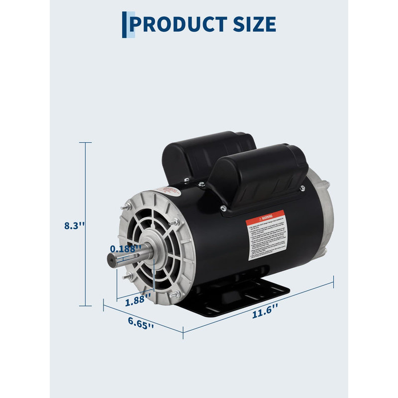 2HP SPL Air Compressor Motor, 3450 RPM, 56 Frame, 5/8" Keyed Shaft, Reversible Rotation