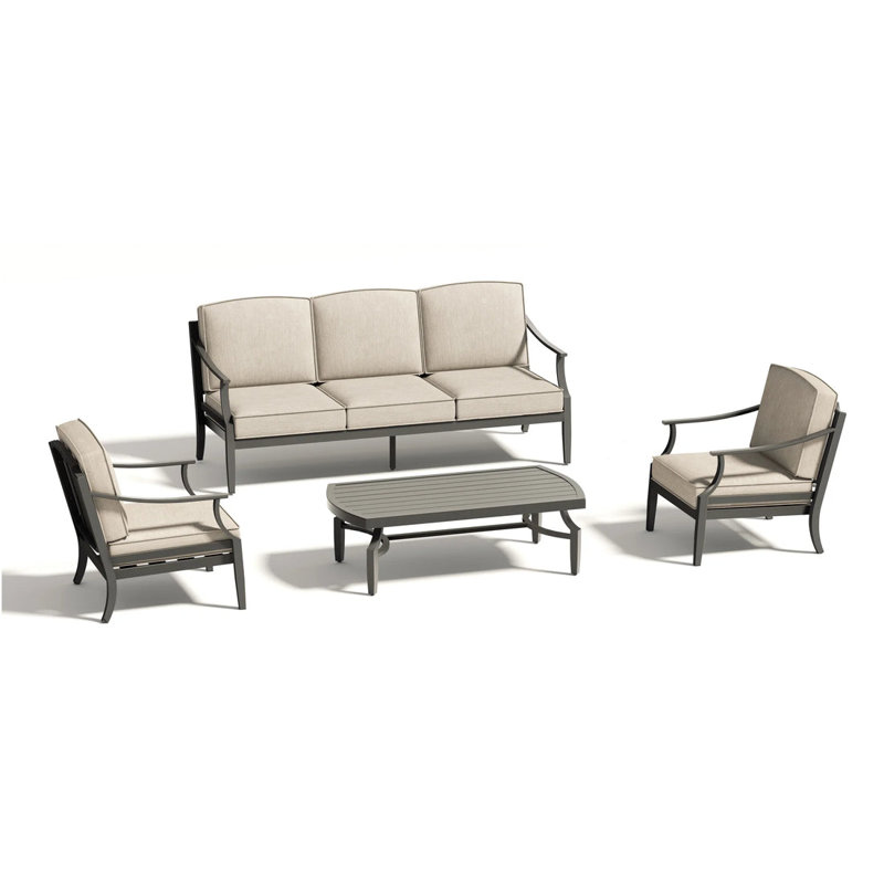 Tamarin 4 Pieces Outdoor/Indoor Aluminum Patio Conversation Seating Group With Sunbrella® Cushions And Coffee Table For 5 Person