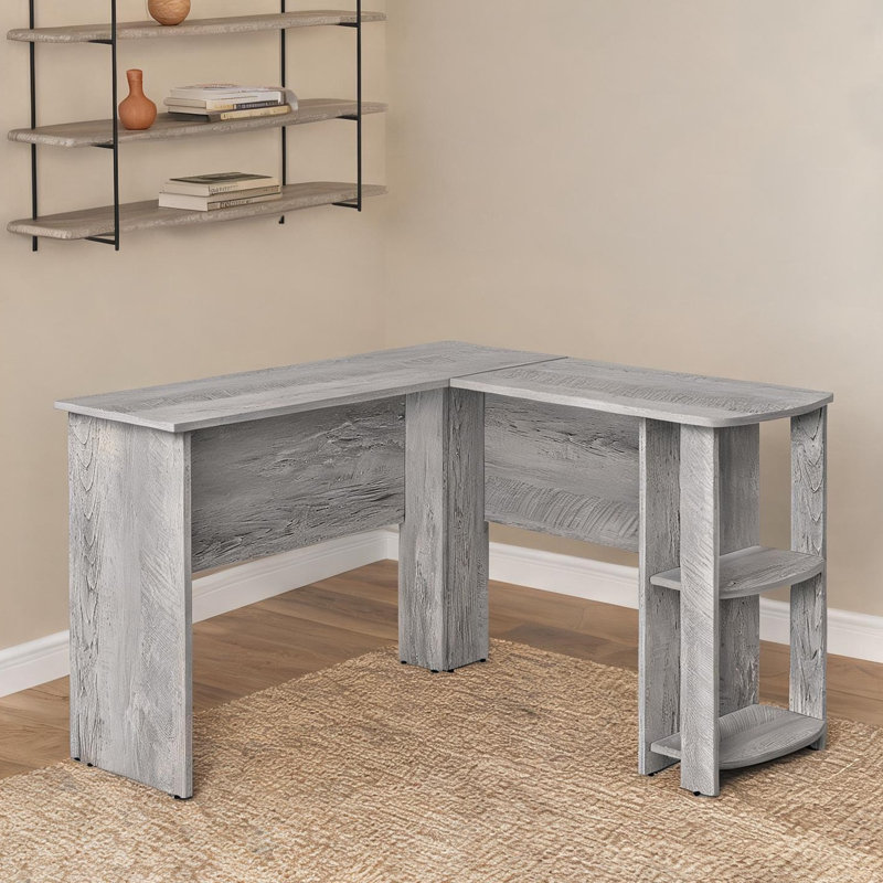 Bureau d'ordinateur en L avec tablettes de rangement en stratifié gris ardoise, 47 po x 47 po, poste de travail d'angle