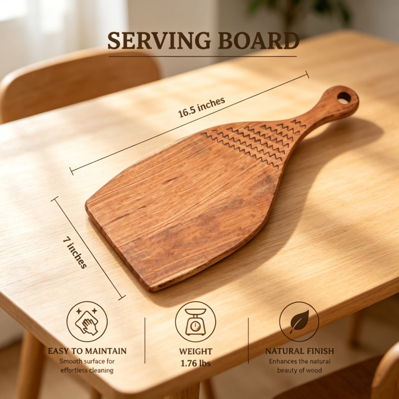 Handcrafted Acacia Wood Paddle Cutting Board Engraved Serving Board with Handle for Kitchen and Dining