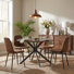 47.2" Wood Grain Round Dining Table With 4 Brown Fabric Upholstered Chairs Dining Set For Modern Kitchens, Dining Room, Living Room