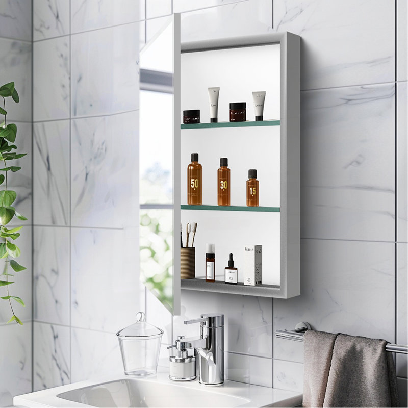 Armoire à pharmacie 15 po x 26 po avec miroir réglable et fixation murale en aluminium pour salle de bain