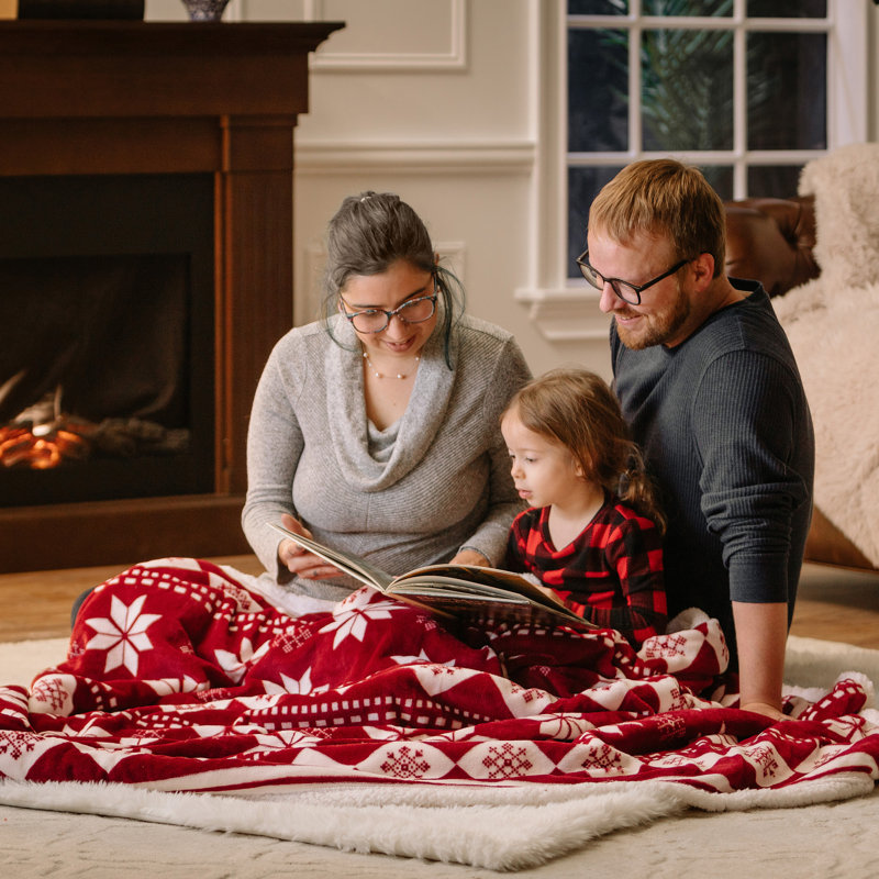 Holiday Red and White Fleece Sherpa Throw Blanket 50" x 65"
