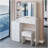 37" Left Vanity Table With Cushioned Stool, Sliding Touch-Control Tri-Color Dimmable LED Mirror, High-Capacity Storage, Ideal For Medium Spaces