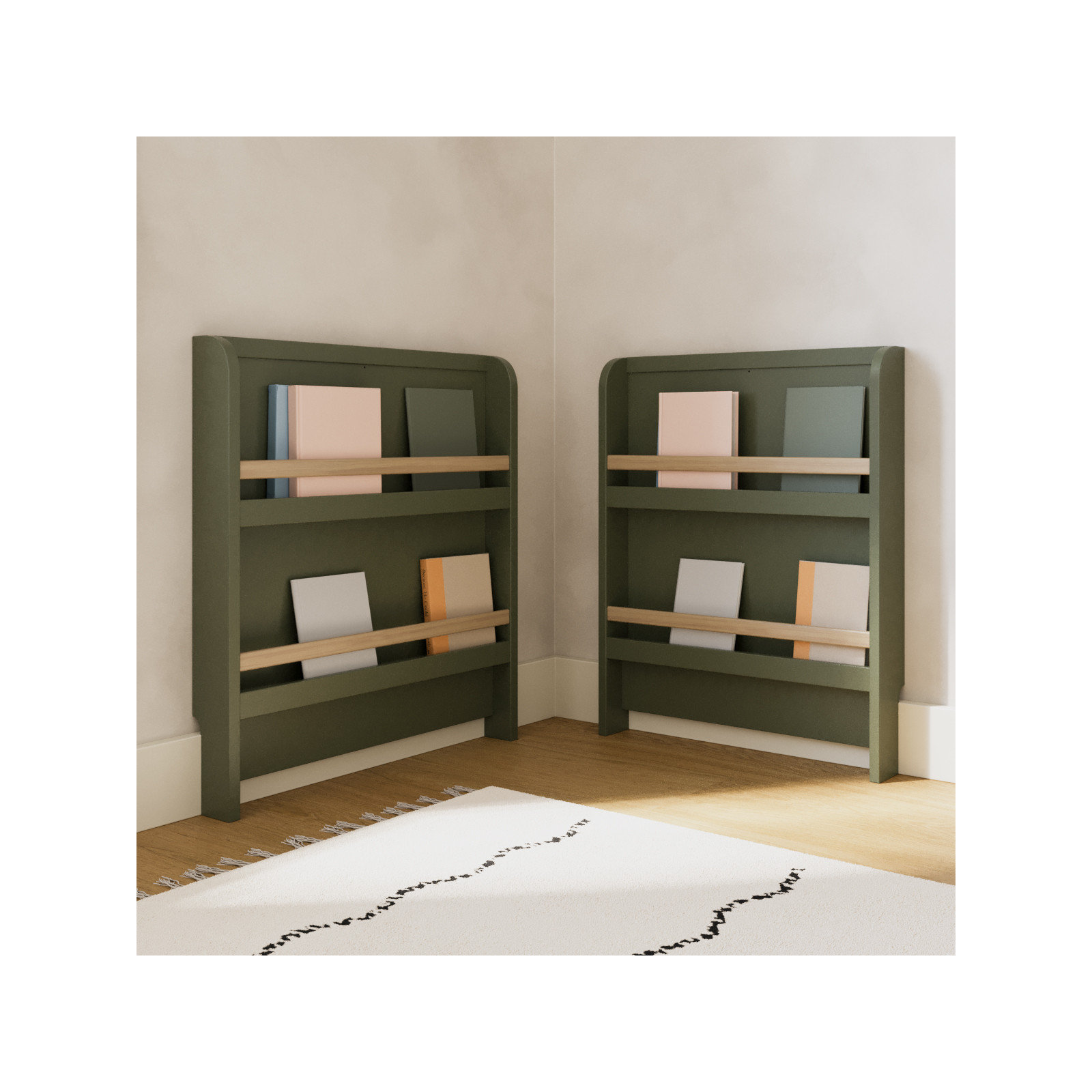 Read-With-Me 4-In-1 Convertible Crib With Drawer, Olive/Driftwood, Crib + Mattress + Protector
