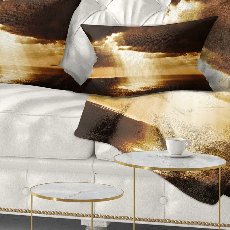 Dramatic Sunset with Sunrays - Landscape Printed Throw Pillow