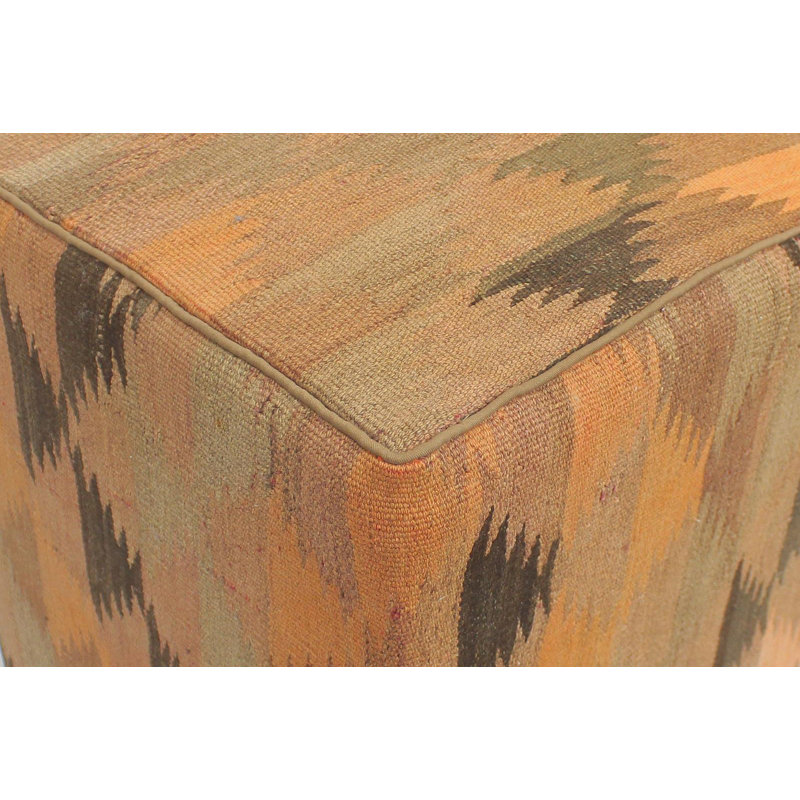 Repose-pieds standard carré de 15 po de largeur Aprea, Orange foncé / laine brune
