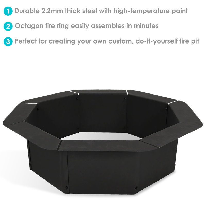 38" Black Steel Octagonal Wood-Burning Fire Pit Ring