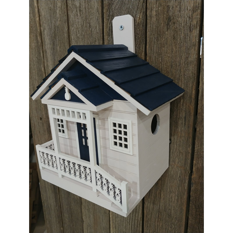 White and Blue Wooden Welcome Home Cottage Birdhouse