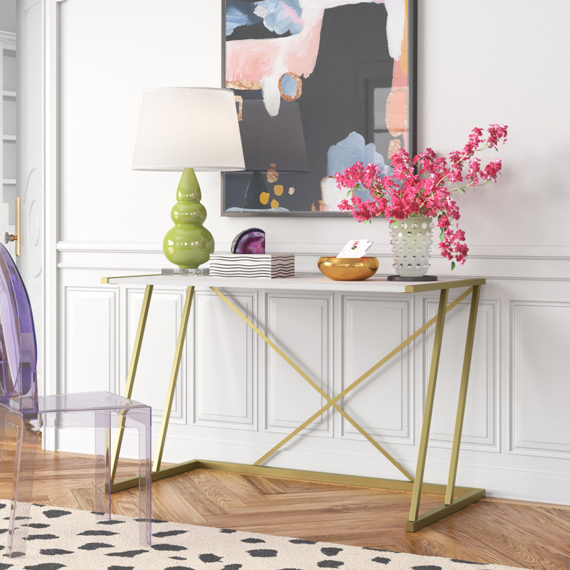 Hawkin 120cm W Rectangular Computer Desk, Ephesus Marble/Gold
