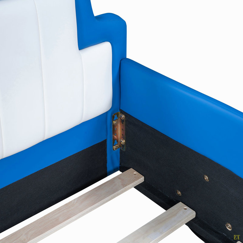 Twin Size Race Car-Shaped Platform Bed With Wheels, Blue