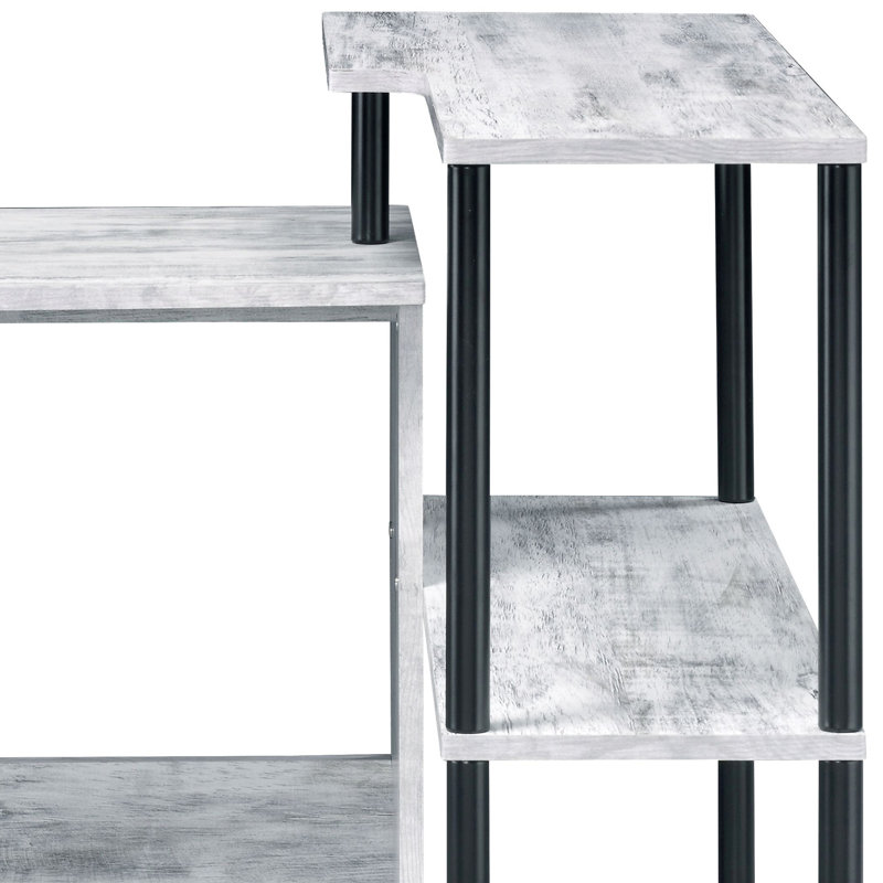 Bureau rectangulaire en L blanc antique et noir avec tablette de rangement polyvalente et fonctionnelle pour l'espace de travail