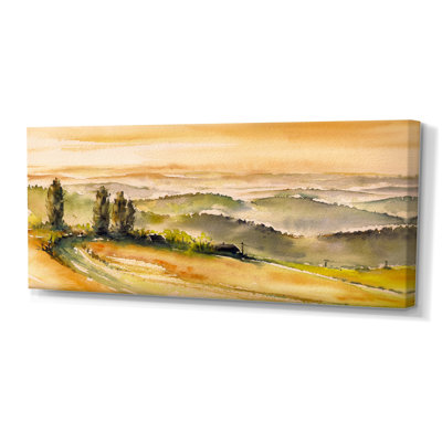 Paysage rétro avec vignobles - peinture sur toile
