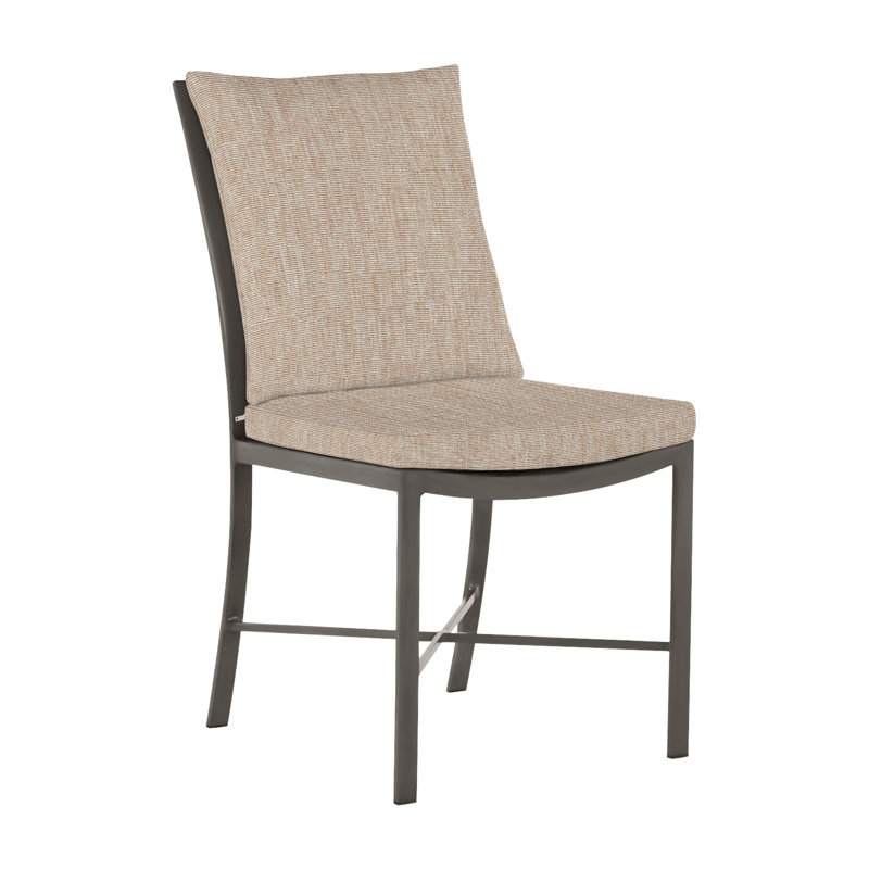 Monaco Patio Dining Side Chair with Cushions, Slate Gray, Canvas Sand, No Welt