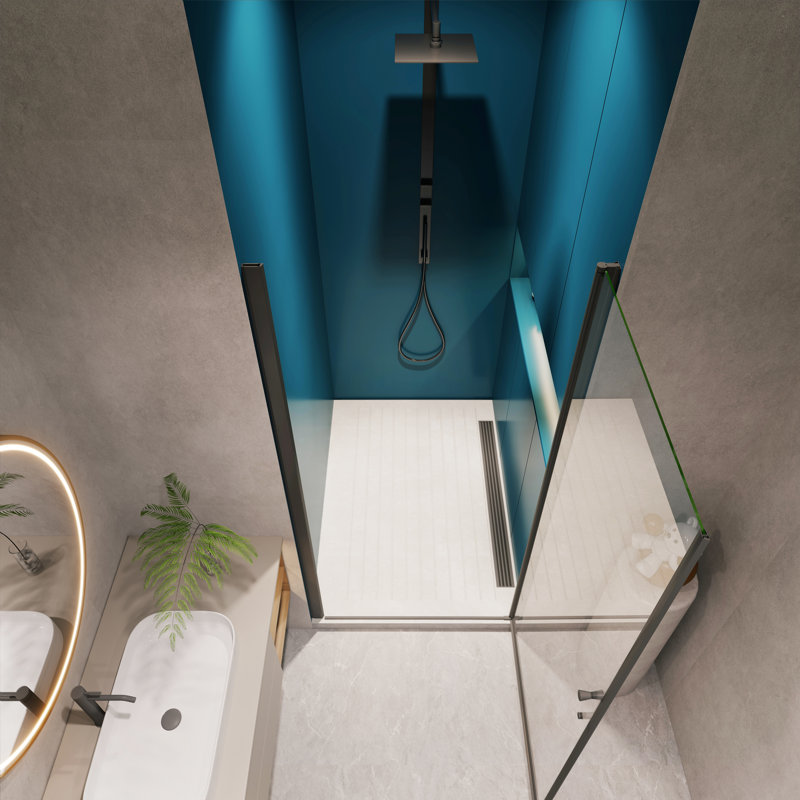 Matte Black Universal Shower Door With 1 3/8" Adjustment. 1/4" Tempered Clear Glass, Smooth Pivot System, Good Leakage Function, 36000 Open/Close Tests, Easy Installation For 28-29 3/8 In Black,