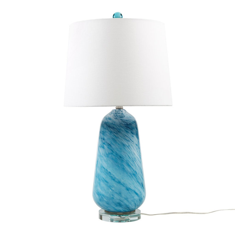 20" Elegant Blue Confetti Glass Table Lamp with Acrylic Base and White Drum Shade