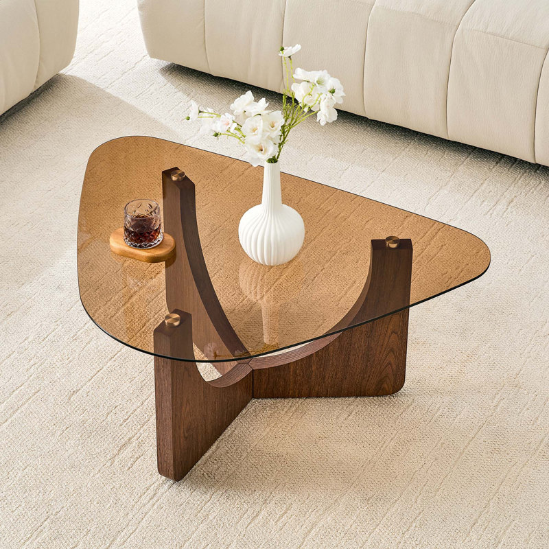 Table basse vintage rétro avec plateau en verre trempé