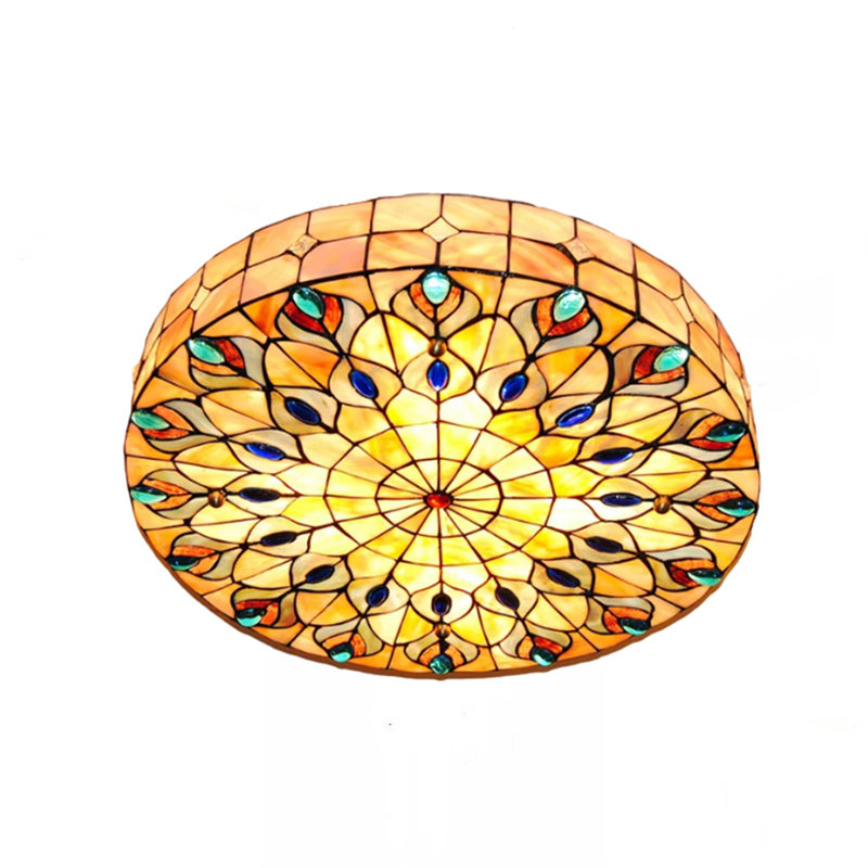 4-Light 19.7" Dimmable Tiffany Glass Flush Mount