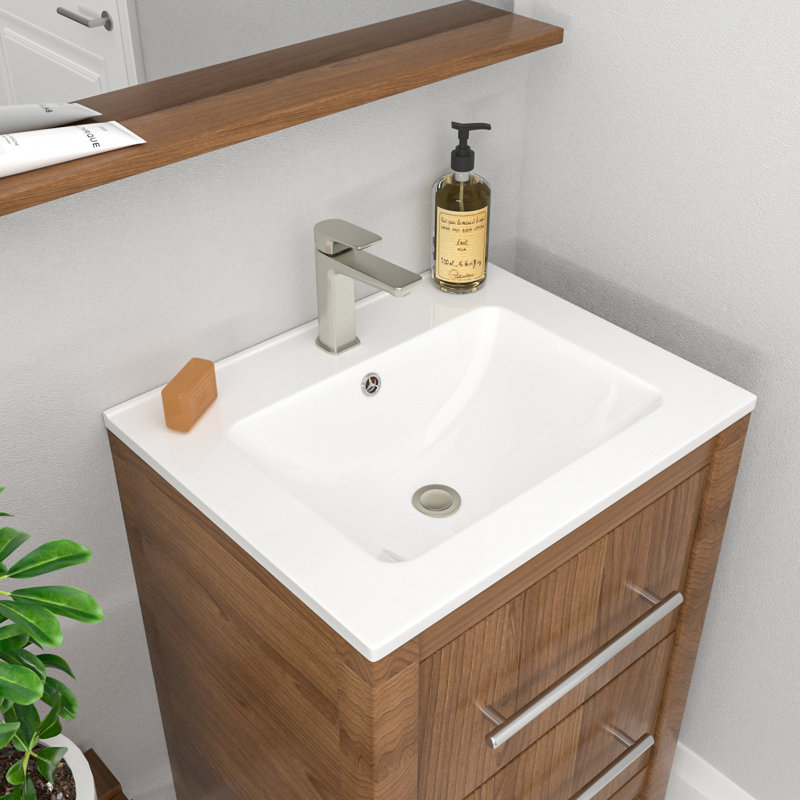 24" White Ceramic Rectangular Single Bathroom Vanity Tops Drop-In Bathroom Sink with Overflow(Top Only), Single