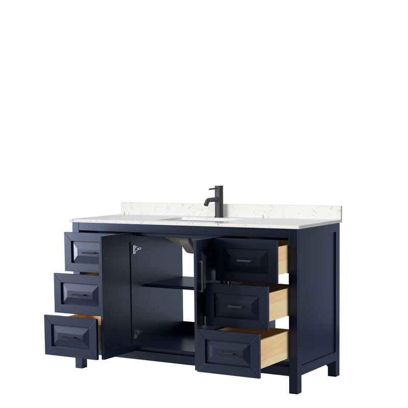 Daria 60'' W Single Vanity, Dark Blue, Carrara Cultured Marble, Brushed Gold