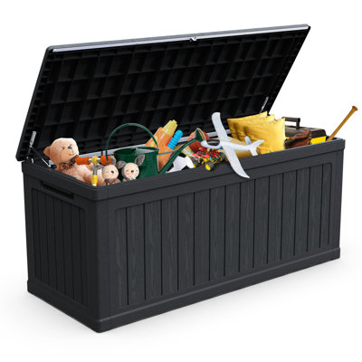 260 Gallon Waterproof Black Deck Box, Double - Wall Construction For Long Term Use, Ideal Storing Gardening Tools And Serving As An Extra Table Box In Black, Enhanced Durability, Suitable Pool