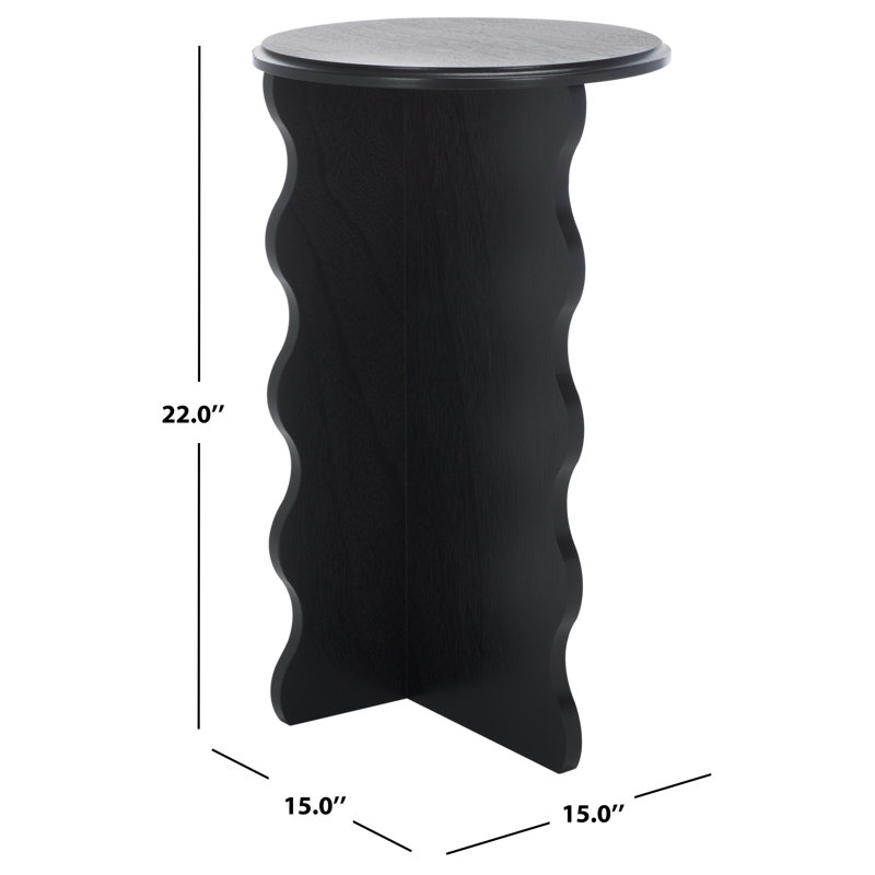 Matte Black Round Wavy Wood Accent Table, 15" x 22"