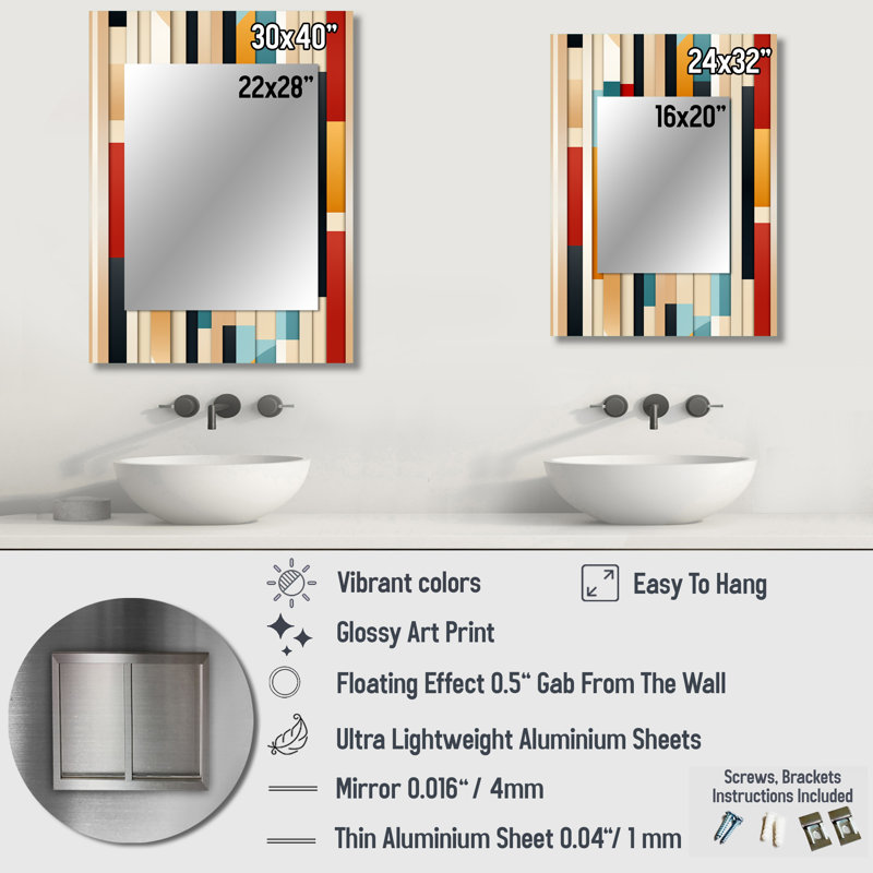 Shaneqwa Modern Bold Stripes - Miroir mural décoratif rayé, 40 po x 30 po
