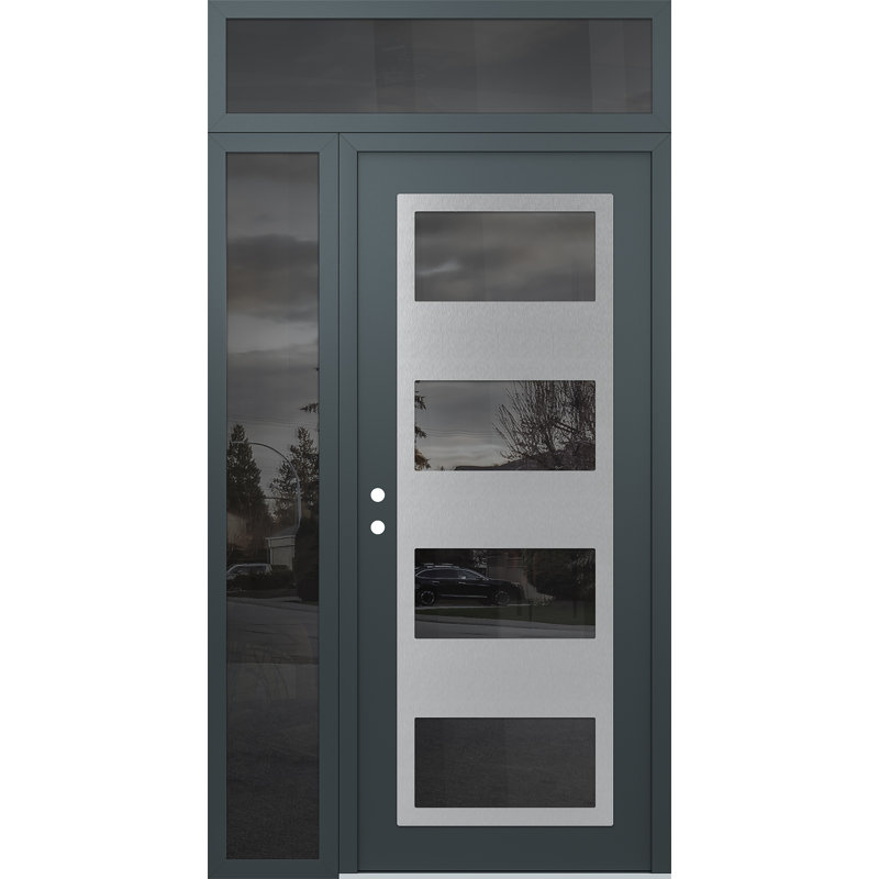 Porte d'entrée avant pré-suspendue à panneaux latéraux en acier argenté anthracite / anthracite avec panneau latéral, Oui