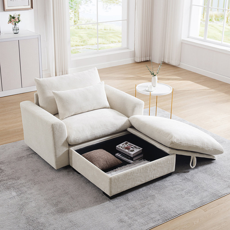 Wagenen Sofa Couch, Modular Couch with Storage Ottoman, Couch Deep Seat Couches, Beige Corduroy