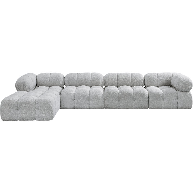 Ames Upholstered Sofa, Grey Boucle Fabric, 2 Armless, 2 Corner, 1 Ottoman
