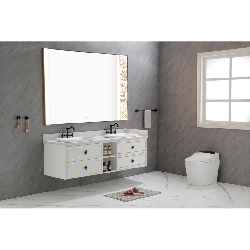 Double Bathroom Vanity with ABS+Steel(Q235)+Wood+PVC Top, 72" W