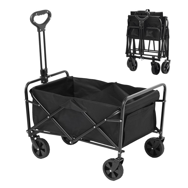 Chariot pliant pliable, chariot de chariot de plage de 2 pieds cubes avec roues tout-terrain de 5 po, chariot pliable robuste avec capacité de charge de 220 lb avec porte-boissons, chariot