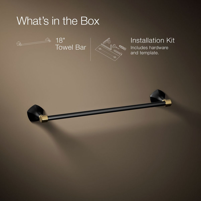 Occasion Towel Bar, 2.31" H x 18" W x 3.5" D, Matte Black/Brushed Moderne Brass