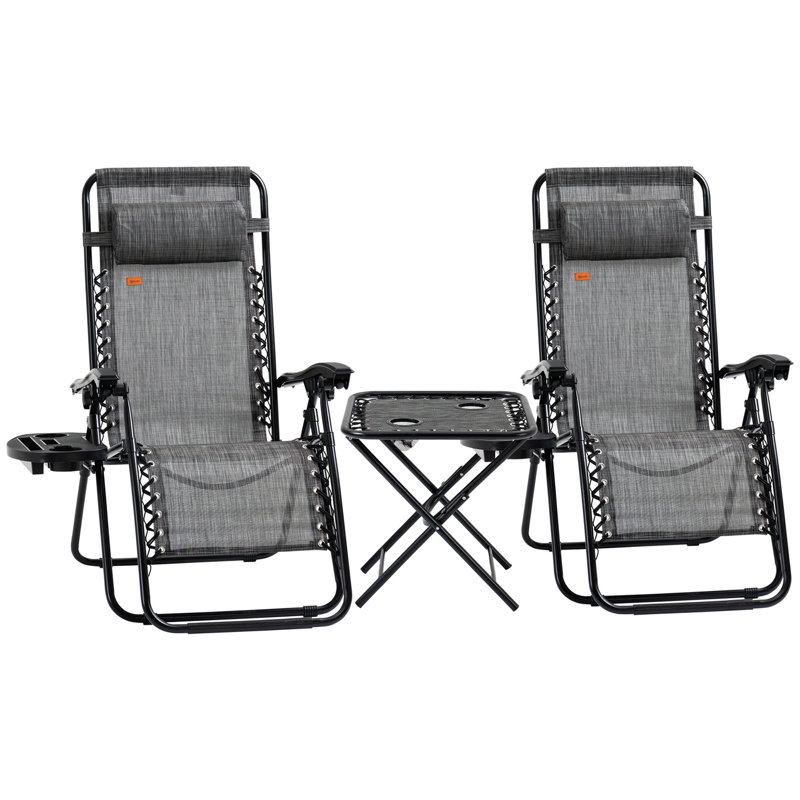 Outsunny Zero Gravity Chair Set With Side Table, Folding Reclining Chair With Cupholders & Pillows, Adjustable Lounge Chair For Pool, Backyard, Lawn, Beach