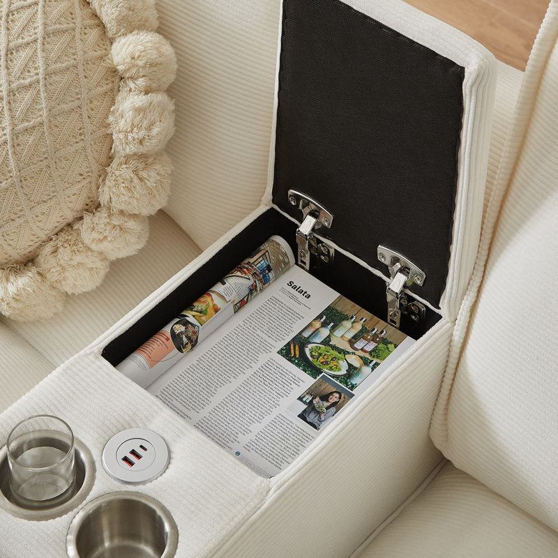 Canapé modulaire en velours côtelé avec rangement Jilisa, Velours côtelé beige
