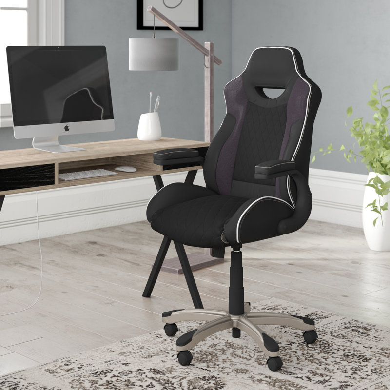 Inbox Zero Abbeydale Adjustable Reclining Ergonomic Faux Leather Swiveling PC & Racing Game Chair in Black/White