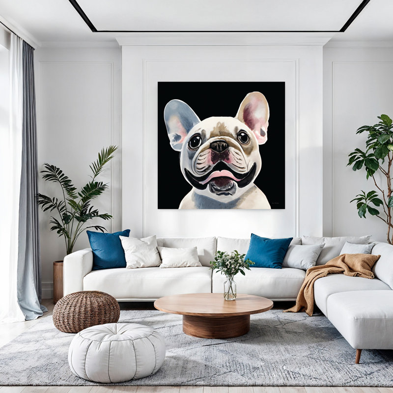 Art contemporain avec bouledogue, H 48 po x l 48 po