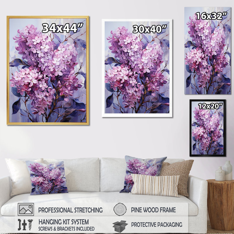Lilas, minimalisme, rêve III, sur toile, Cadre doré simple, H 32 po x l 16 po x P 1 po