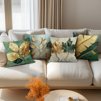4 housses de coussin décoratives à motif de feuilles tropicales